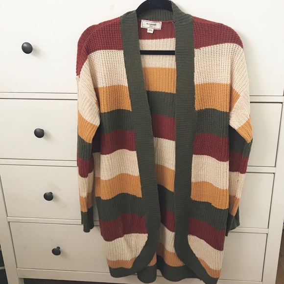 Roolee Sweaters - Striped color block open front sweater w/pockets